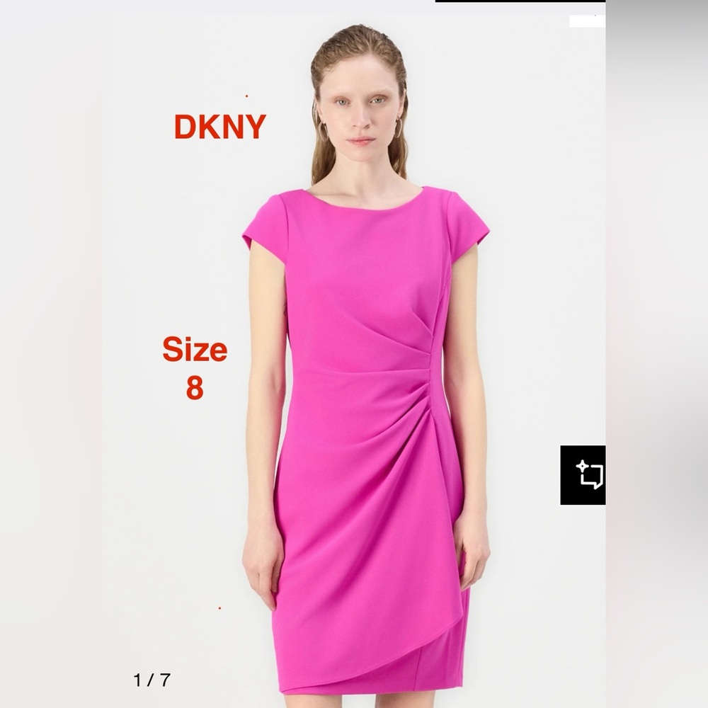 ❌Sold❌DKNY Women's Jewel-Neck Side-Pleat Scuba Sheath Knee- length dress
